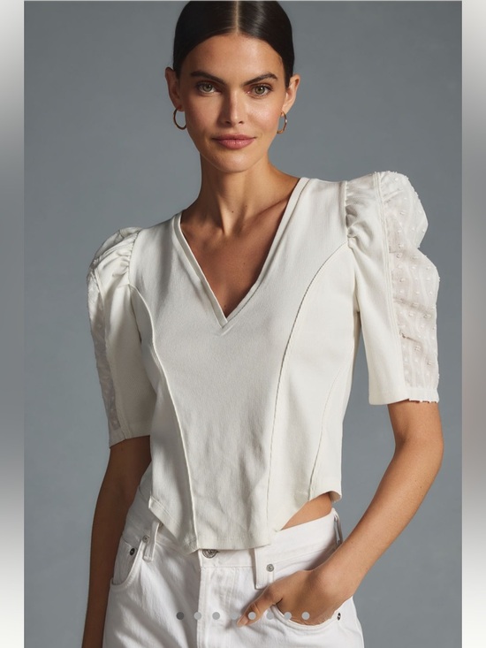 Anthropologie Tops - Anthropologie V-Neck Puff Sleeve Eyelet Top